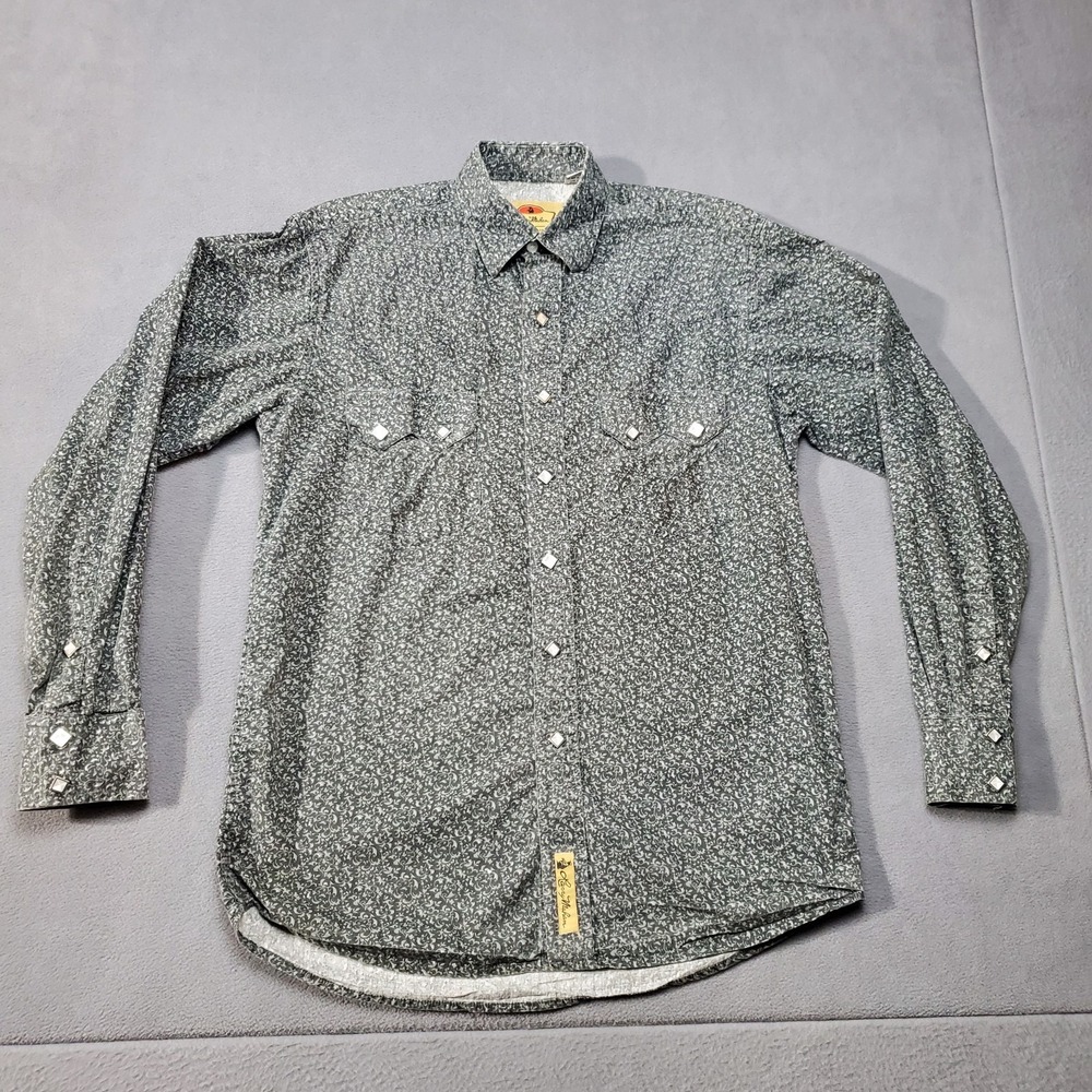 Larry Mahan Shirt Mens Small Gray Diamond Pearl Snap Paisley Cowboy Western